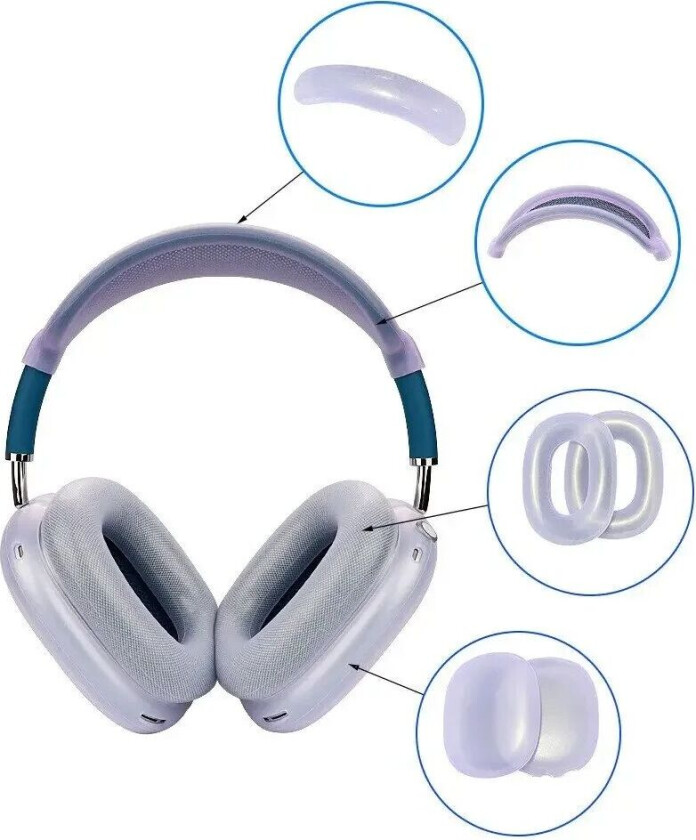 AirPods Max Fleksibelt Silikondeksel med Bøylebeskyttelse - Gjennomsiktig / Lilla