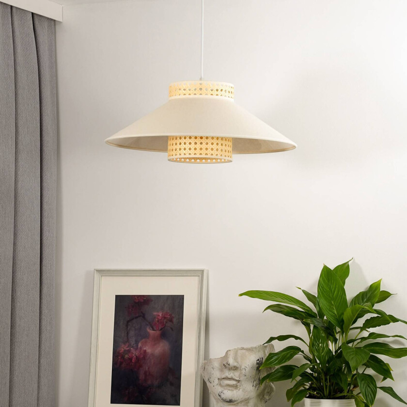 pendellampe Cappello, beige, naturlig rotting, Ø 45 cm