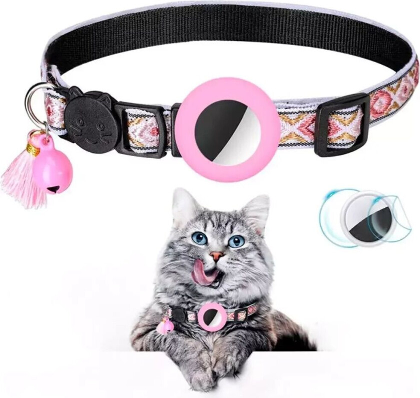 Kattehalsbånd med AirTag Silikondeksel & Børste - Rosa