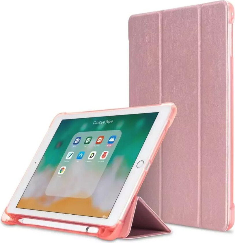 iPad 9.7 (2018-2017) / iPad Air / iPad Air 2 Tri-Fold Flip Deksel m. Fleksibel Bakside - Rose Gold