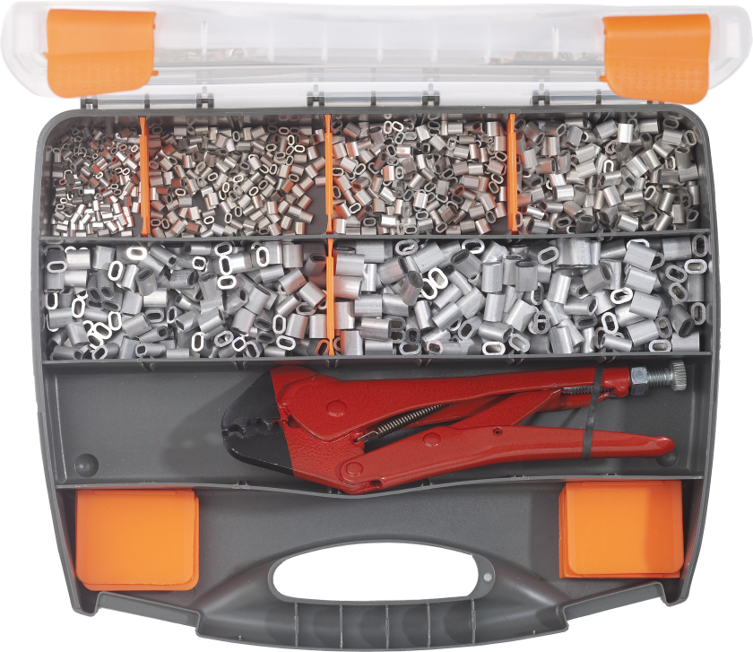 Bilde av Aluklemme-sortiment m/klemtang 1200stk 1,0-3,5mm