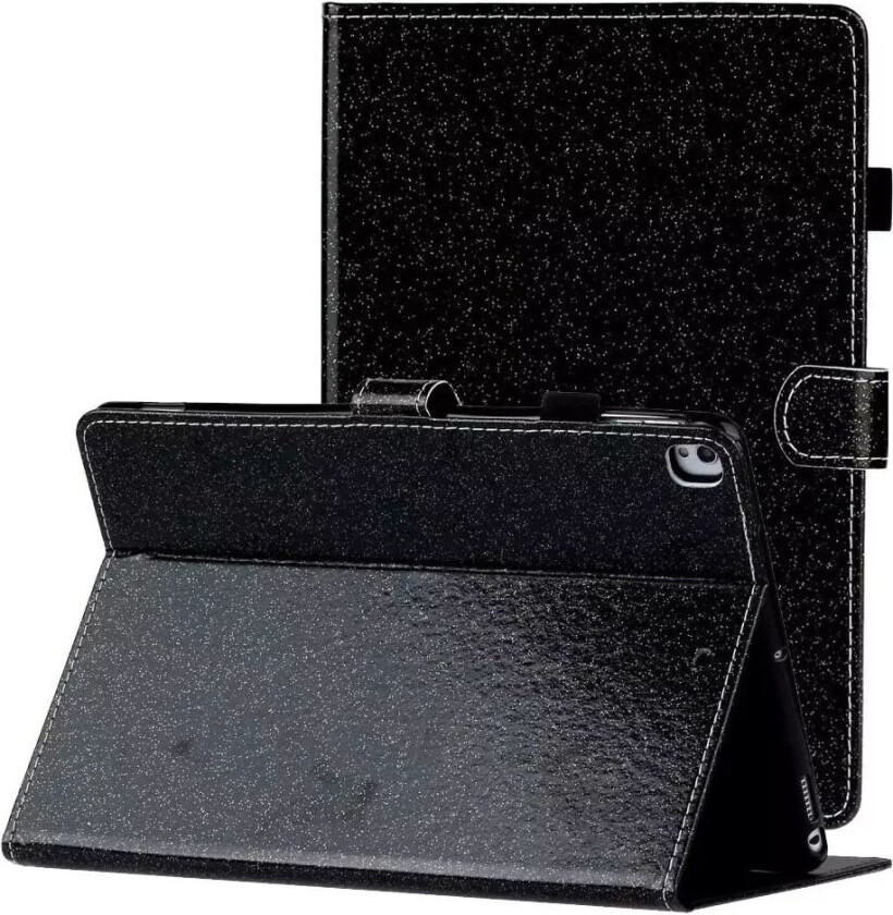 iPad 10.2" (2021 / 2020 / 2019) Glitter Deksel m. Stativfunksjoner & Kortholder - Glitter Black