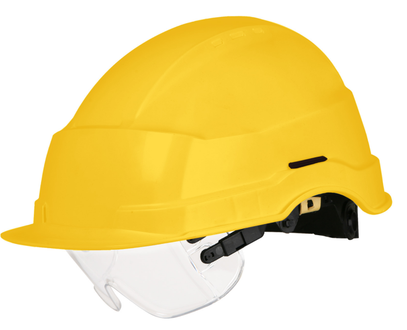 Sikkerhetshjelm Iris II Gul med visir, uten ventilasjon