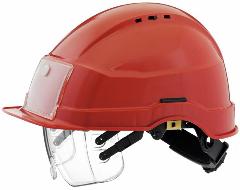Sikkerhetshjelm Iris II Rød med visir og kortholder