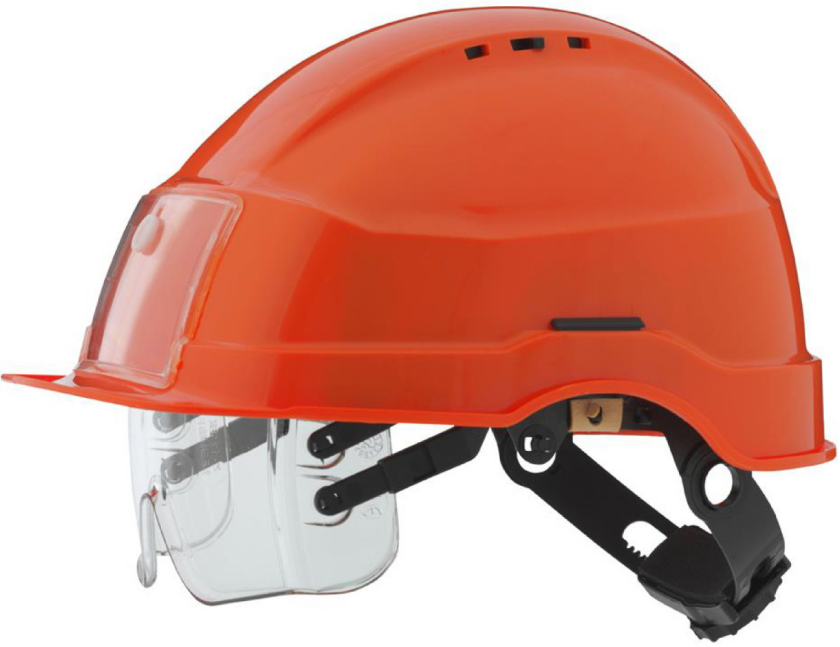 Sikkerhetshjelm Iris II Oransje med visir og kortinnehaver