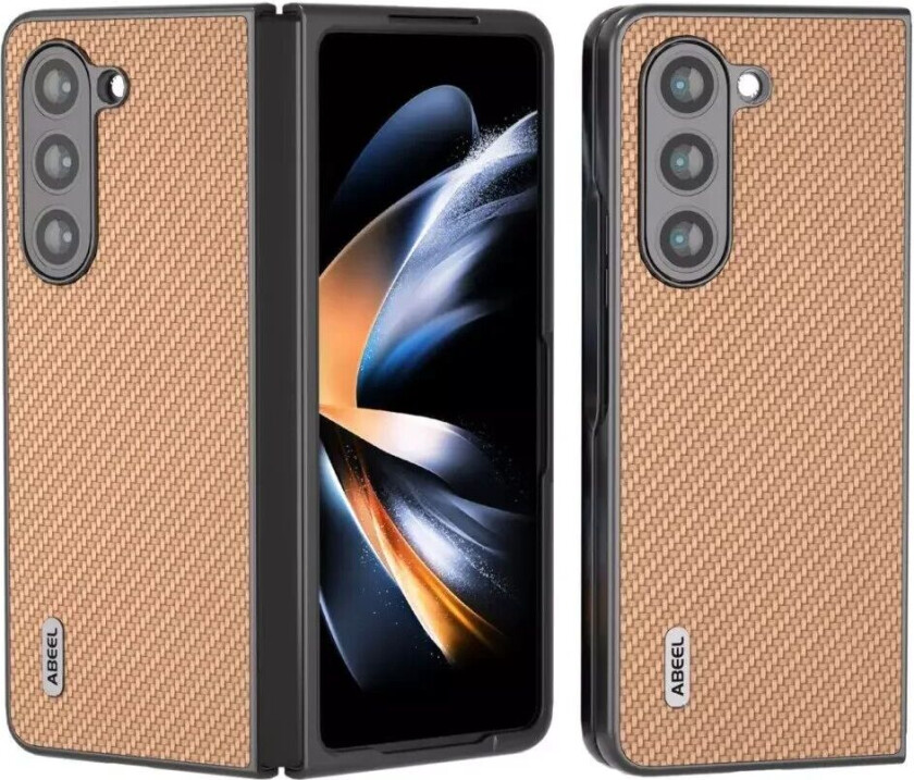 Samsung Galaxy Z Fold5 (5G) Skinnkledd Plast Deksel - Beige Carbon