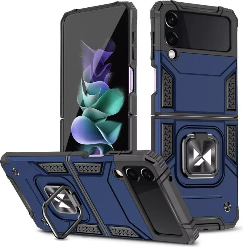 Wozinsky Samsung Galaxy Z Flip4 Håndverksdeksel m. Stativ og Metallplate - Blå