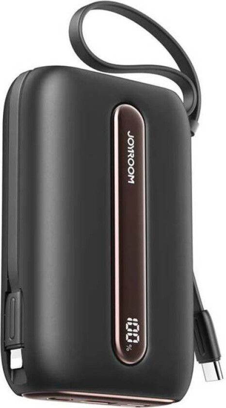 Mini powerbank med Lightning og USB-C kabler - 10.000mAh - 22,5W - Svart