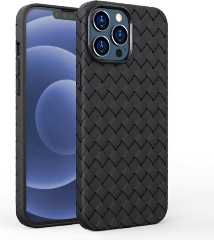 iPhone 15 Plus Fleksibelt Plastdeksel - Flettet Design - Svart