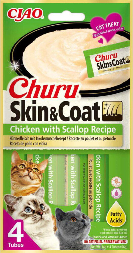Churu Skin & Coat Chicken & Scallop, 4st