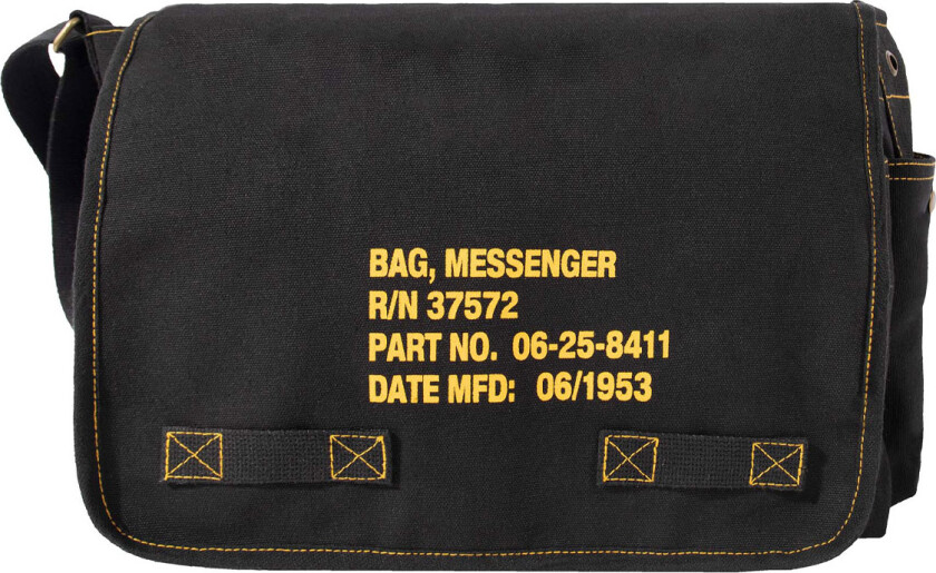 Heavyweight Canvas Classic Messenger Bag With Military Stencil Black