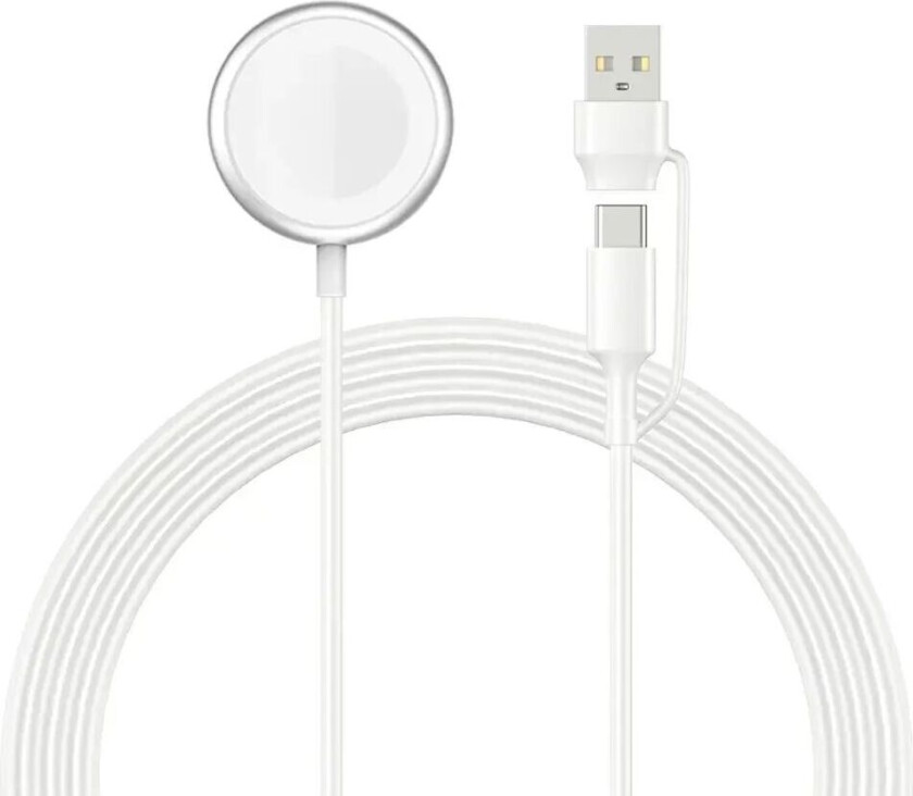 2-i-1 Apple Watch Trådløs Lader m. Magnet - 2,5W - 1m. - Hvit
