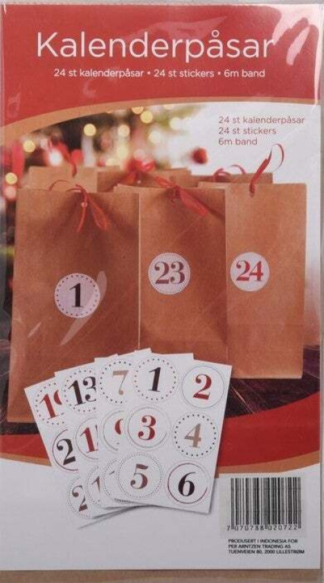 Kalenderposer kraft 24 stk m/bånd og etiketter