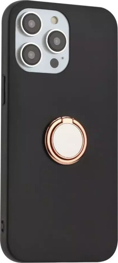 iPhone 15 Pro Max Fleksibelt Plast Deksel med Magnetisk Ringstøtte – Svart med Rose Gold Ring
