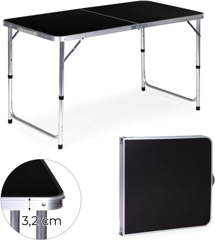 Bilde av Turistbord sammenleggbart campingbord svart plate 120 x 60 cm