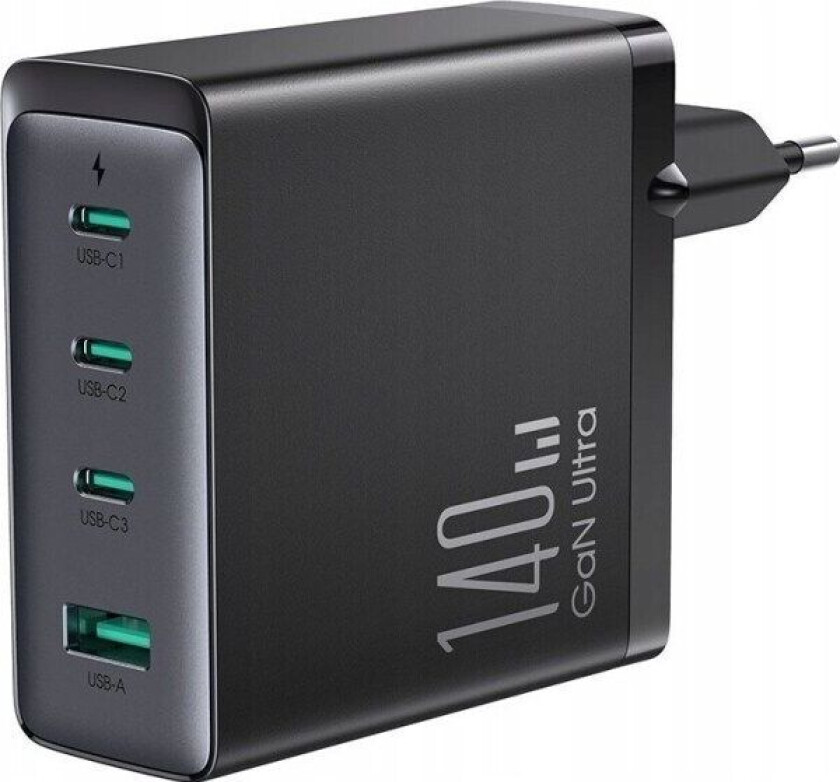 GaN 140W hurtiglader 3 x USB-C / USB-A Joyroom JR-TCG05EU - svart + USB-C - USB-C 240W 1,2m kabel