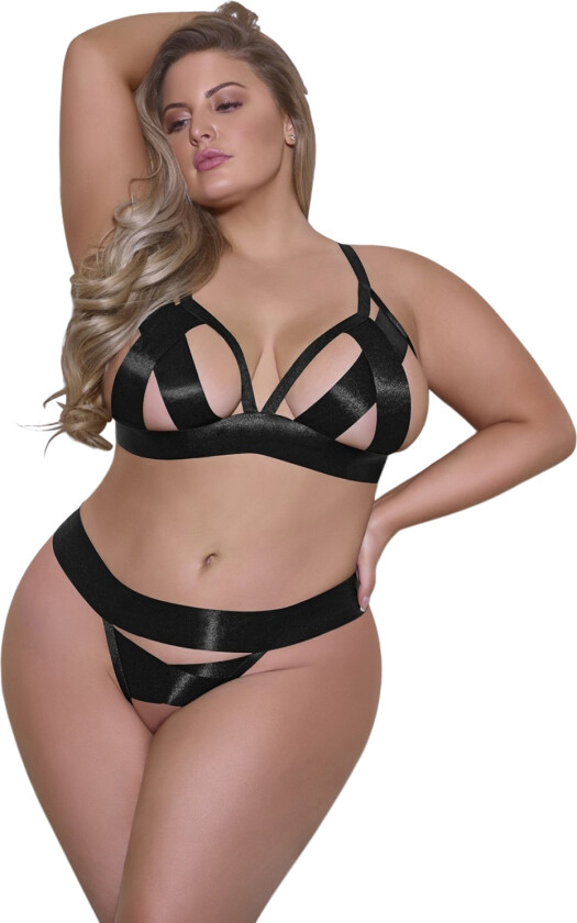 Exposed Svart BH og Bunnløs Truse Sett Plus Size - Svart - Plus size