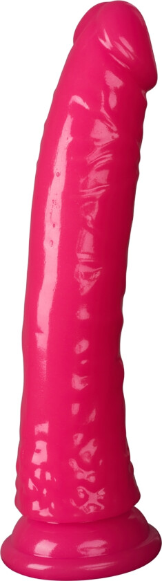 Realrock Glow in the Dark Slim Dildo med Sugekopp 16 cm - Lyserosa