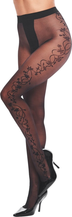 Svarte Strømper med Blomstermønster - Svart - S/M