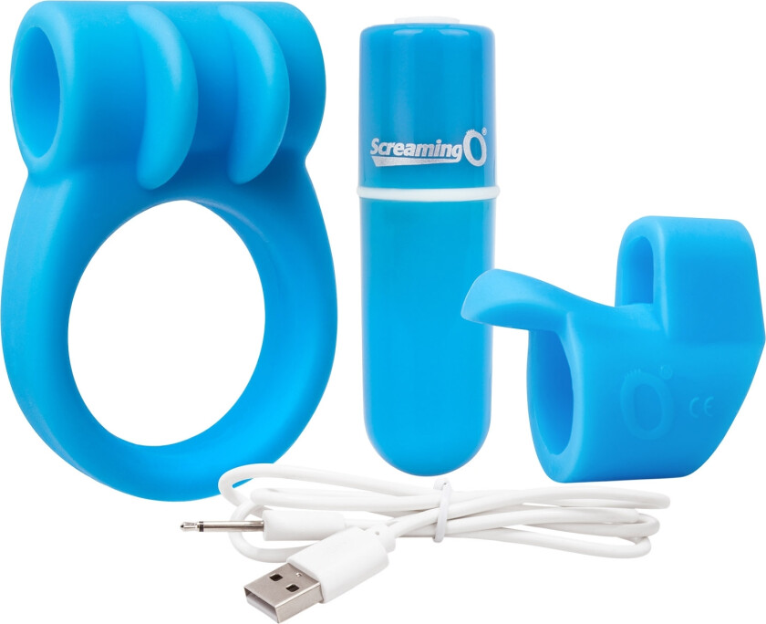 Charged Combo Oppladbar Penisring og Fingervibrator - Blå