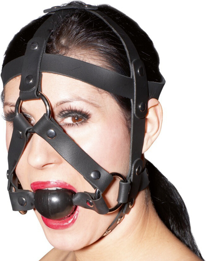 ZADO Skinn-hodesele med Gag - Svart