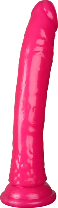 Realrock Glow in the Dark Slim Dildo med Sugekopp 23 cm - Lyserosa