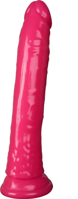 Realrock Glow in the Dark Slim Dildo med Sugekopp 20 cm - Lyserosa