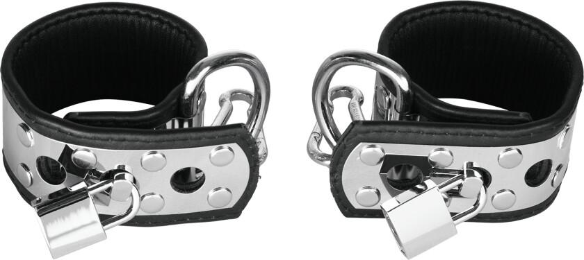 Håndleddsmansjetter i Lær og Metall med Hengelås - Sølv