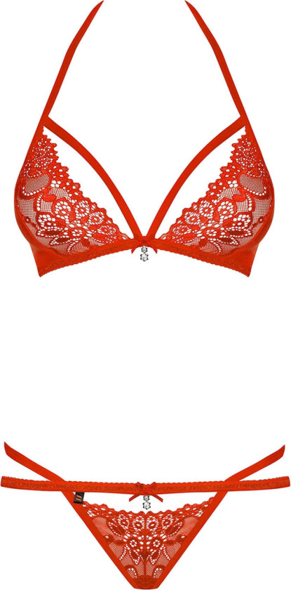 rødt BH- og g-strengsett med blonder - Rød - L/XL
