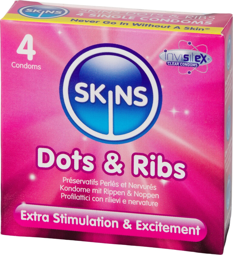 Dots & Ribs Kondomer 4 stk - Klar