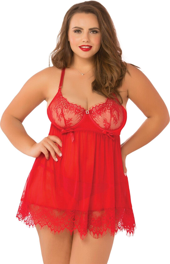 Seven til Midnight High Bed of Roses babydollsett plus size - Rød - 3XL/4XL