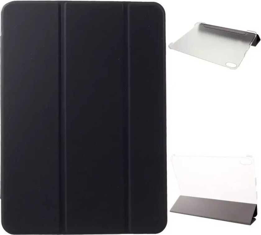 iPad Pro 11" Tri-fold Skinn Stand Deksel m. Gjennomsiktig Bakside Svart
