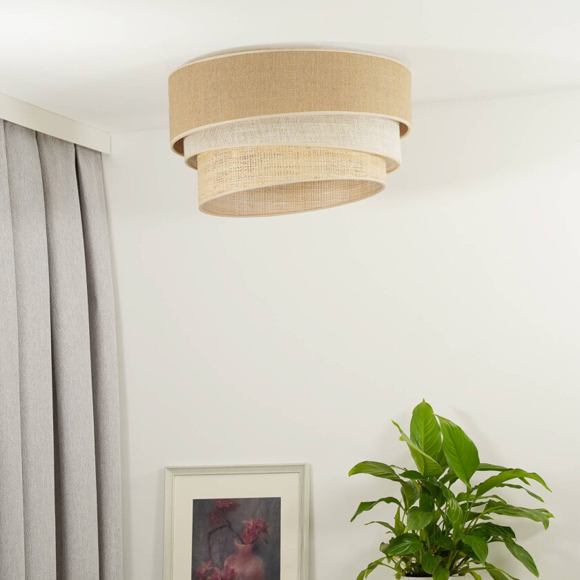 taklampe Trio Jute, naturlig brun/hvit/raffia Ø 60 cm
