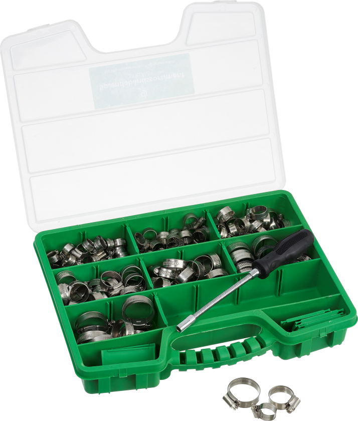 Bilde av DJ TOOLS slangeklemme STD galv. 135 stk i plastboks