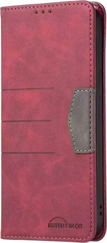 iPhone 14 Pro Max Mykt Skinndeksel med Lommebok - Horisontale Linjer - Rød