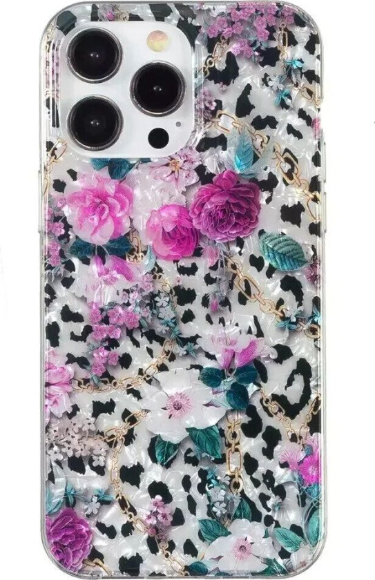 iPhone 15 Pro Fleksibelt Plastdeksel - Leopard og Blomster Mønster