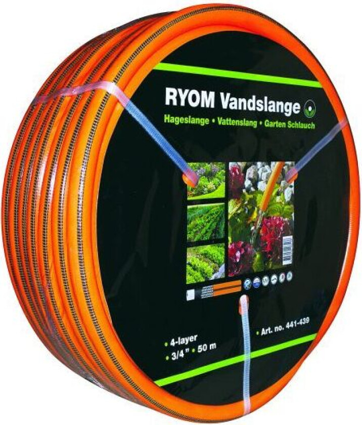 Vannslange oransje 3/4 4-lags arm. 50m