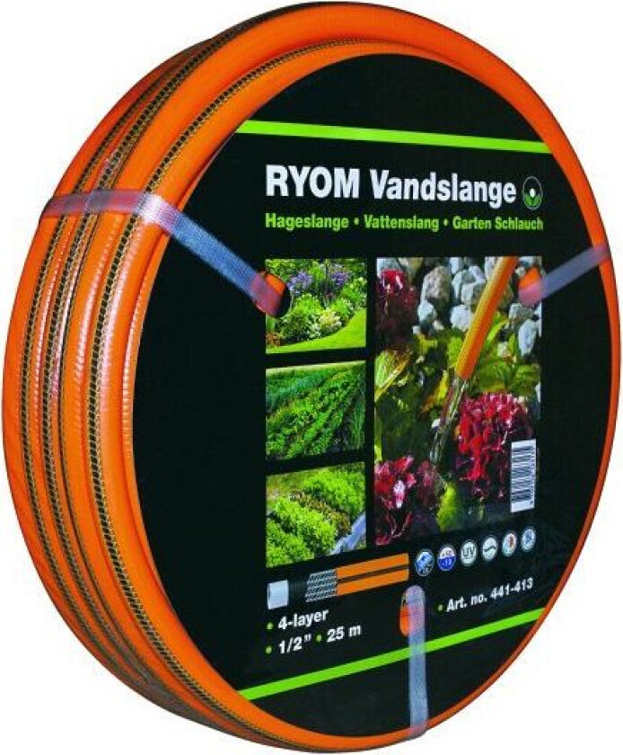 Oransje Vannslange 1/2 4-Lags Arm. 25M