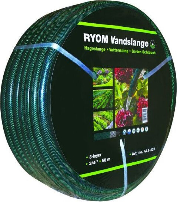 Vannslange grønn 3/4 3-Lags Arm. 50 M
