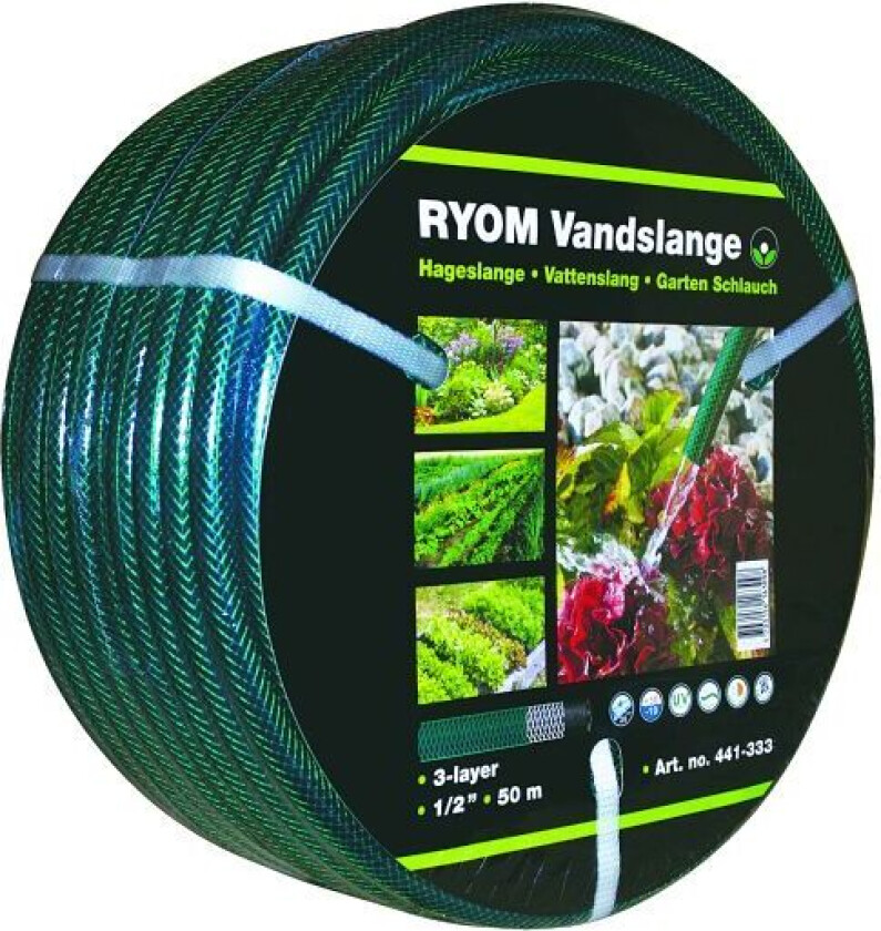 Vannslange grønn 1/2 3-lags arm. 50M