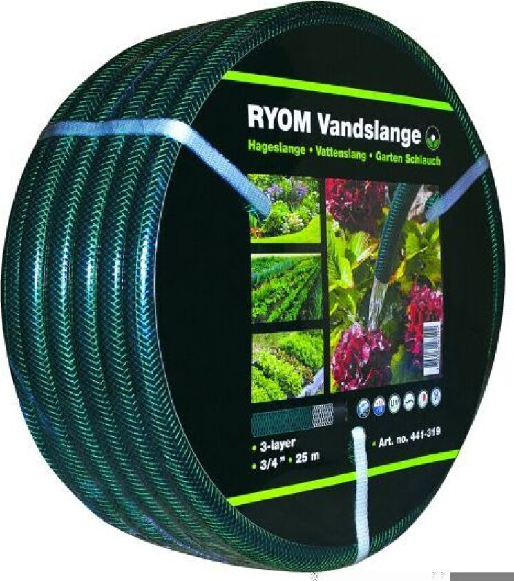 Vannslange grønn 3/4 3-lags armert 25m