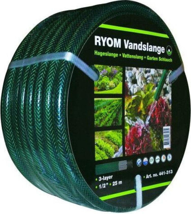 Vannslange grønn 1/2 3-Lags Arm. 25M
