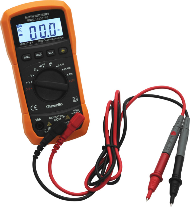 Digitalt multimeter AC/DC 600V/10A med gummibelagt deksel