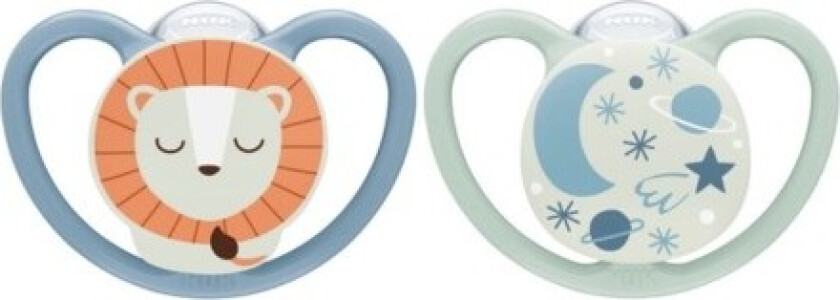 Nuk Space Night, Str. 2 (6-18 Md.), Anatomisk - Silikon, 2-pk