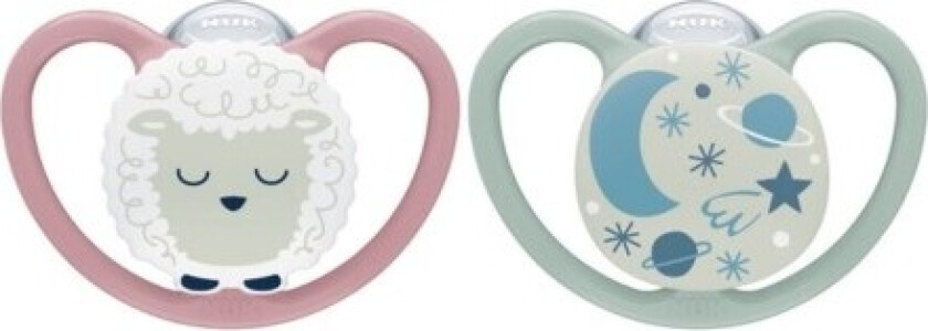 Nuk Space Night, Str. 2 (6-18 Md.), Anatomisk - Silikon, 2-pk