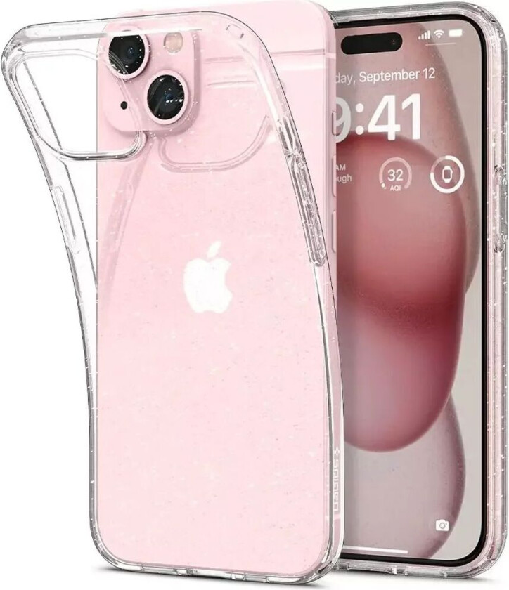 iPhone 15 Liquid Crystal Glitter Deksel - Gjennomsiktig