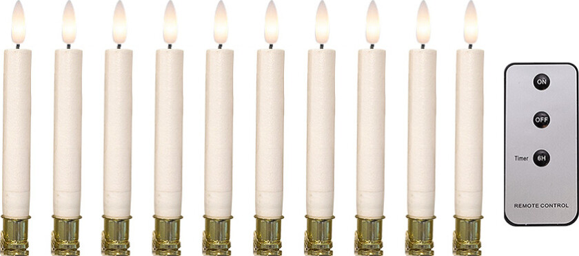 Bilde av Cozzy juletrelys, 3D flamme, (spesiell sokkel til Georg Jensen), hvit, 10 stk. inkl. fjernkontroll