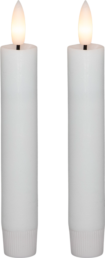 Cozzy kronelys, 3D flamme, 15 cm, hvit, 2 stk m. timer