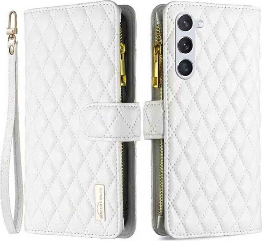 Samsung Galaxy S23 Deksel i Kunstskinn m. Innebygd Lommebok og Stativfunksjon - Hvit