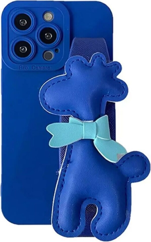 iPhone 14 Pro TPU Plastbakdeksel med Giraffstropp - Blå